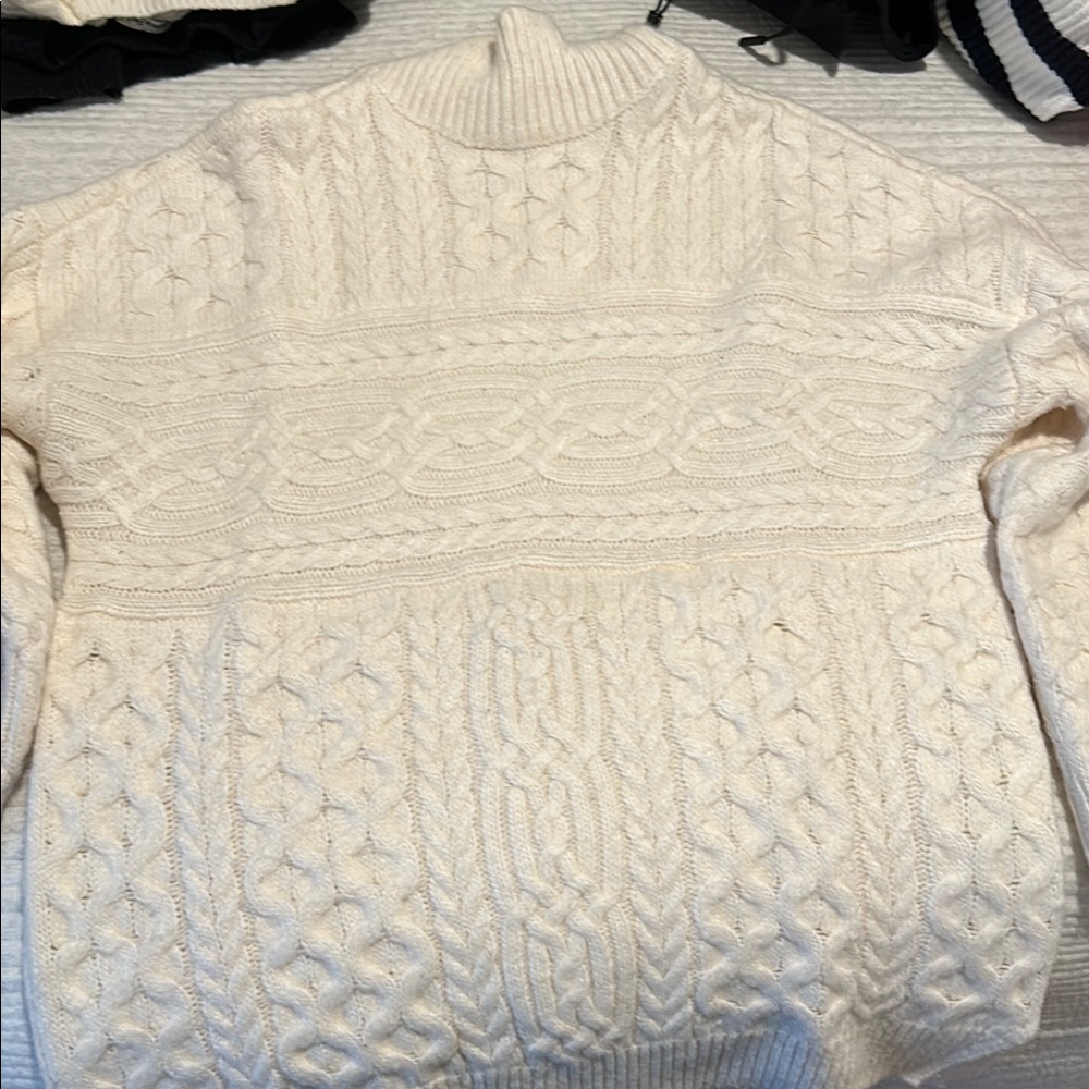 Abercrombie & Fitch Cream Cowl Neck Cable Knit Sweater